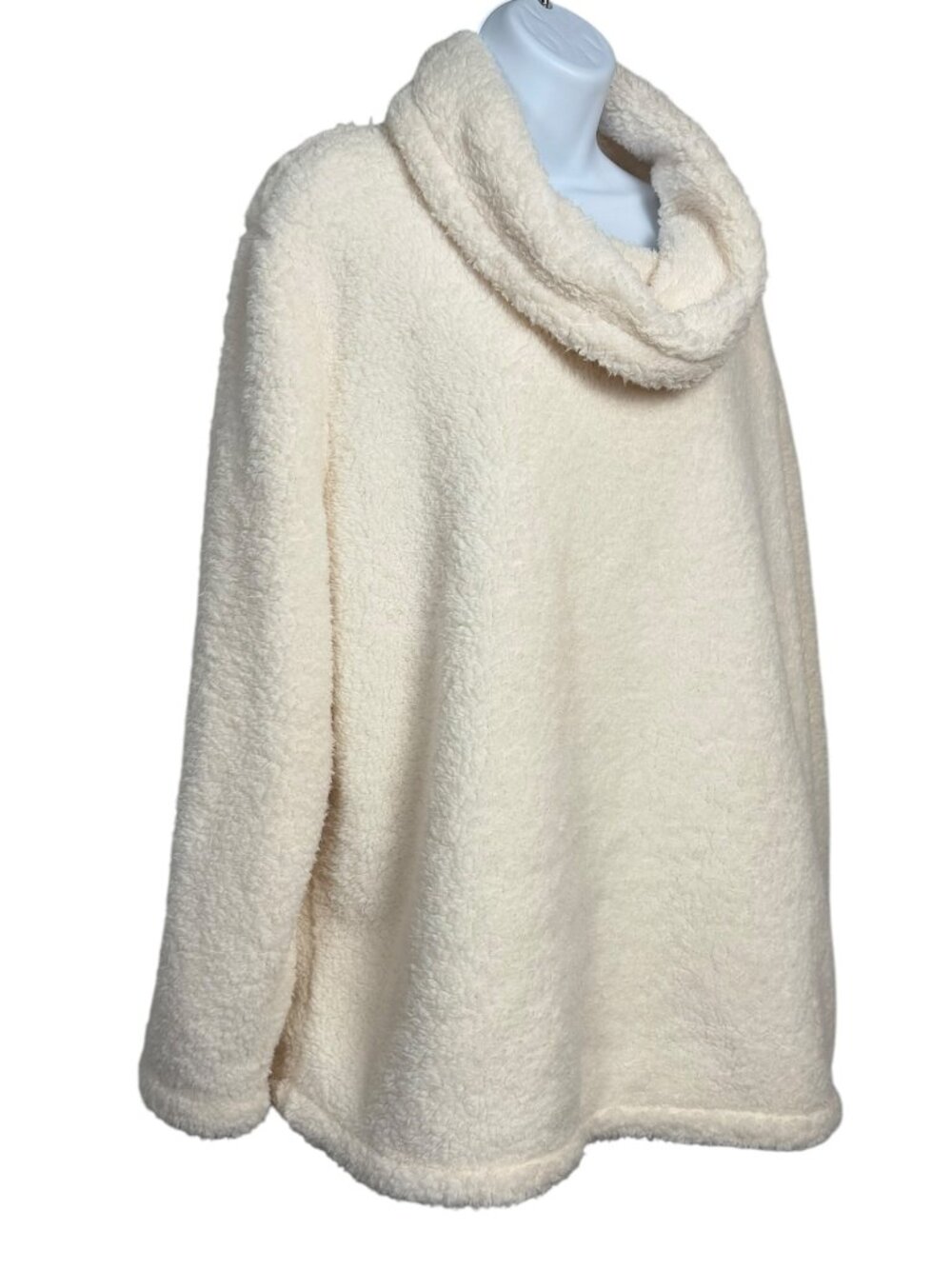 NWT Coldwater Creek Cream Cozy Plush Fleece Cowl Neck Sweater Tunic L $60 Retail